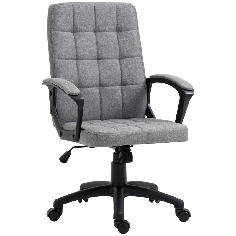 Vinsetto Fauteuil de bureau chaise de bureau tissu effer lin hauteur réglable 43-52,5 cm pivotante 360° gris noir