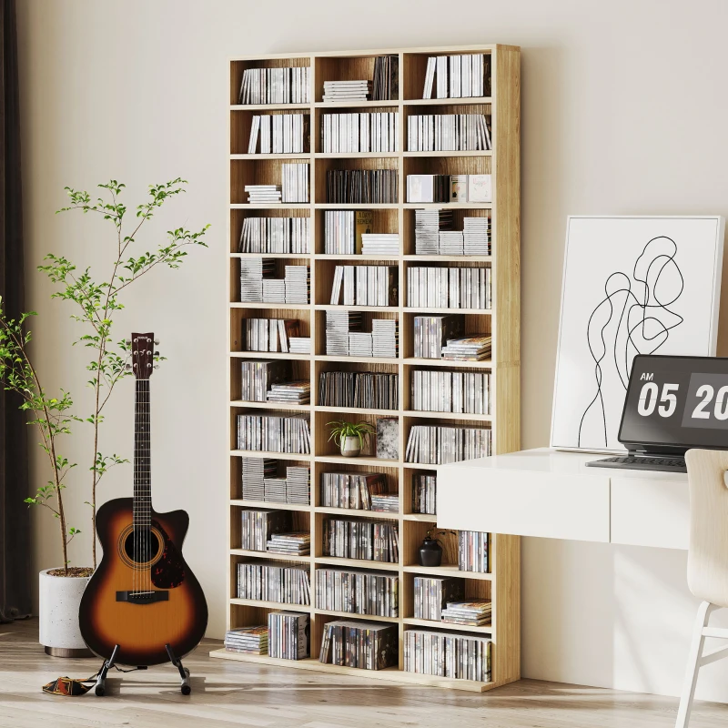 HOMCOM CD Storage Unit with Adjustable Shelves, 102 x 195 cm, Oak Tone