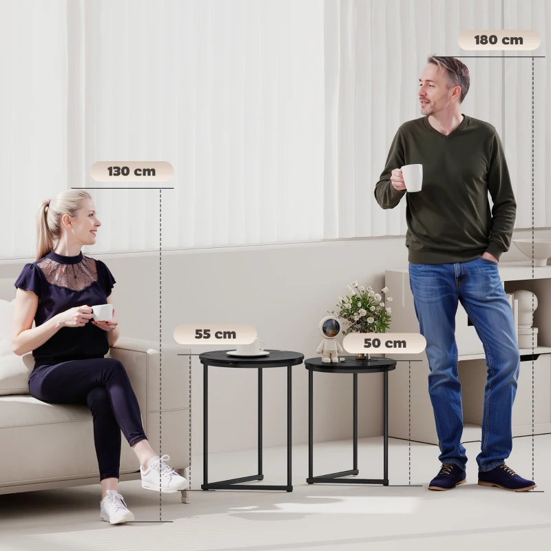 HOMCOM Set of Two Marble-Effect Nest of Tables - Black Marble Effect