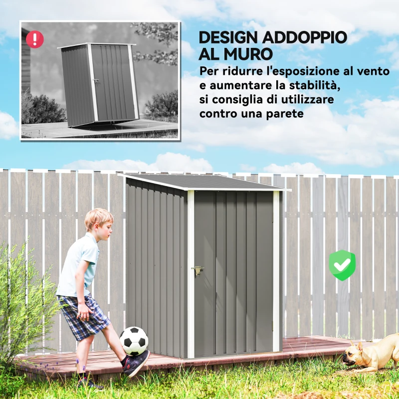 Outsunny Casetta da Giardino Porta Attrezzi in Acciaio Galvanizzato con Porta a Battente, 100x104x160 cm, Grigio Chiaro