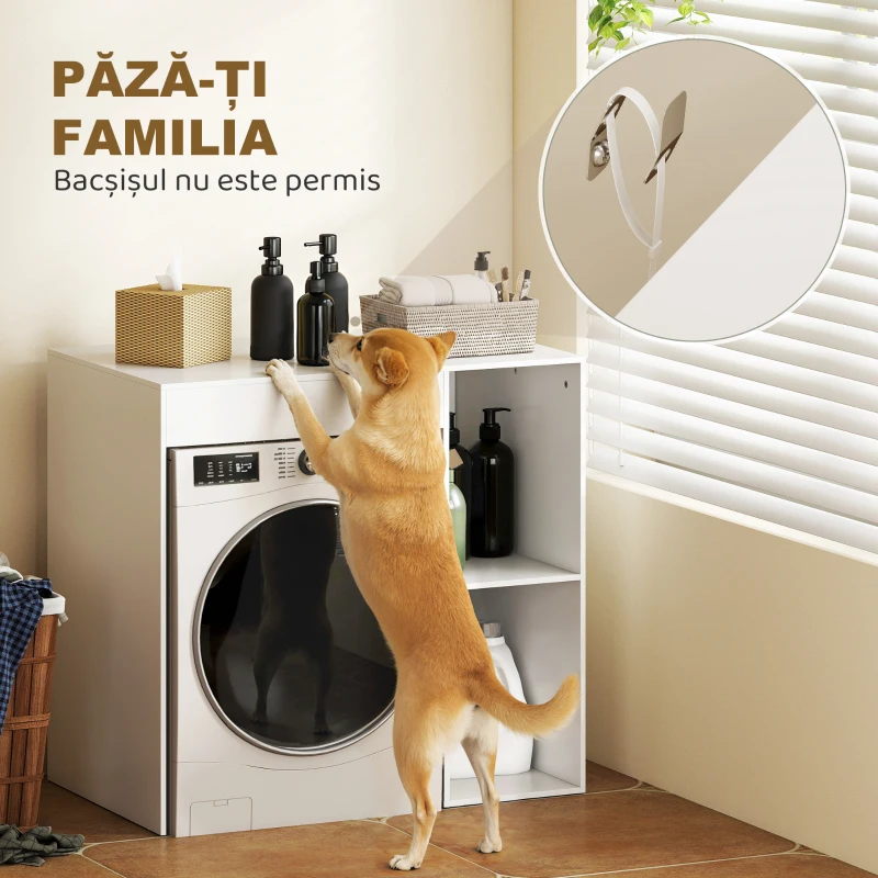 HOMCOM Dulap deasupra mașinii de spălat cu 2 rafturi deschise, autoportant, 96x60x95 cm, alb