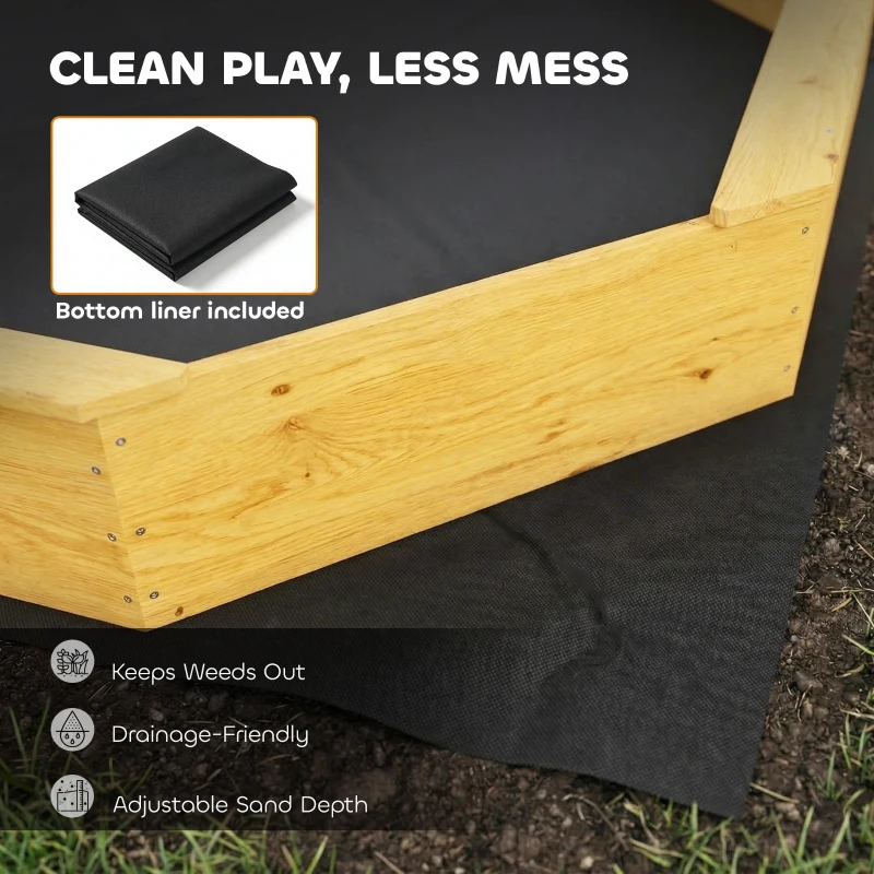 AIYAPLAY Sandkasten mit Dach 4 Sitzbänken Bodenplane für 8 Kinder von 3-8 Jahren für Outdoor Garten Holz 214,5 x 214,5 cm Gelb