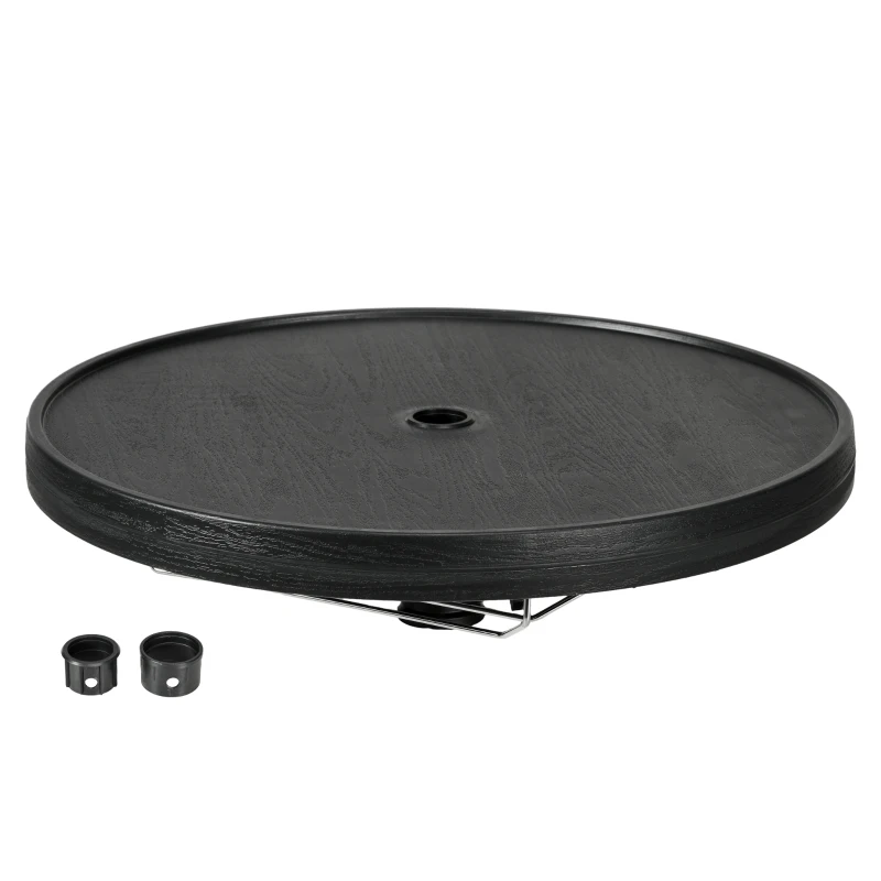 Outsunny Table de parasol plateau à table ronde 60 cm avec trou pour parasol pour plage, terrasse, jardin, piscine noir