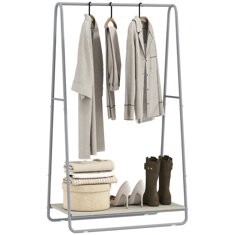 HOMCOM Appendiabiti 3 in 1 con scarpiera e barre appendiabiti, Legno naturale e Grigio