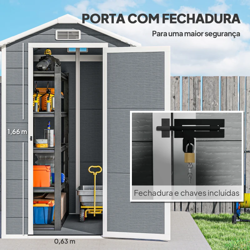 Outsunny Abrigo de Jardim Exterior 2,1 m² 131x186x198 cm Abrigo de Jardim Exterior com Piso Janela Porta com Fechadura Cinzento