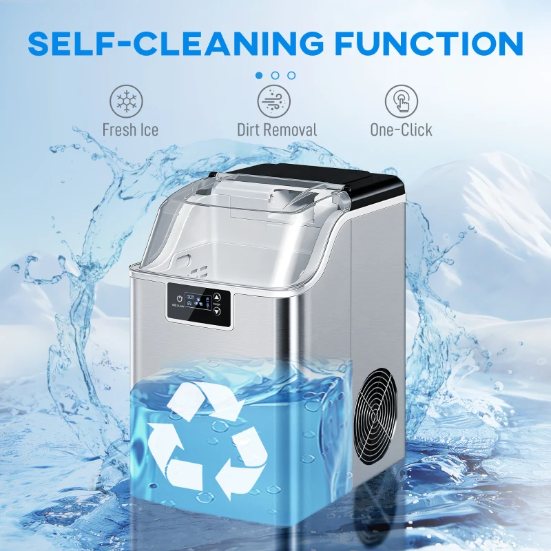 HOMCOM Maszyna do lodu, dystrybutor kostek lodu, Ice-Maker, 20 kg/24h, zbiornik na lód 2,3 L z zbiornikiem na wodę 3,2 L, kolor srebrny