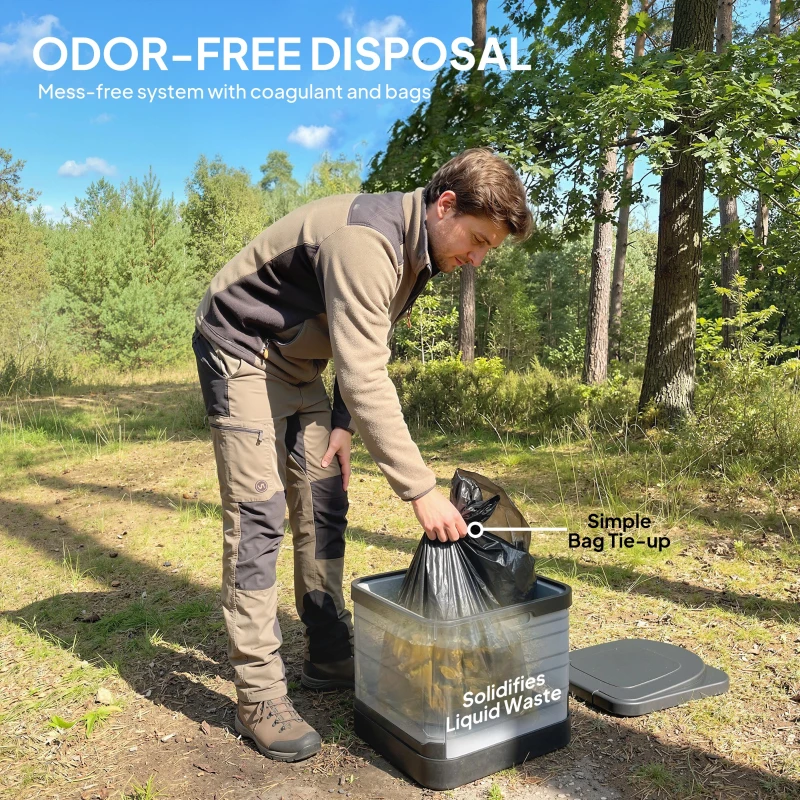 Outsunny Przenośna toaleta kempingowa składana do 150 kg z 12 saszetkami koagulantu i 12 workami na odpady, 42 x 46 x 43,5 cm, szara
