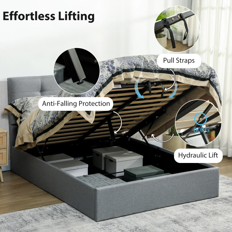 HOMCOM 4ft6 Double Ottoman Bed with Gas Lift Storage - Grey