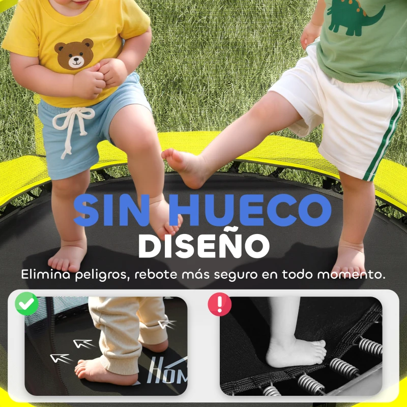 HOMCOM Cama Elástica Infantil Ø140 cm para Niños de 3-10 Años con Red de Seguridad Carga 50 kg para Interior Exterior Amarillo