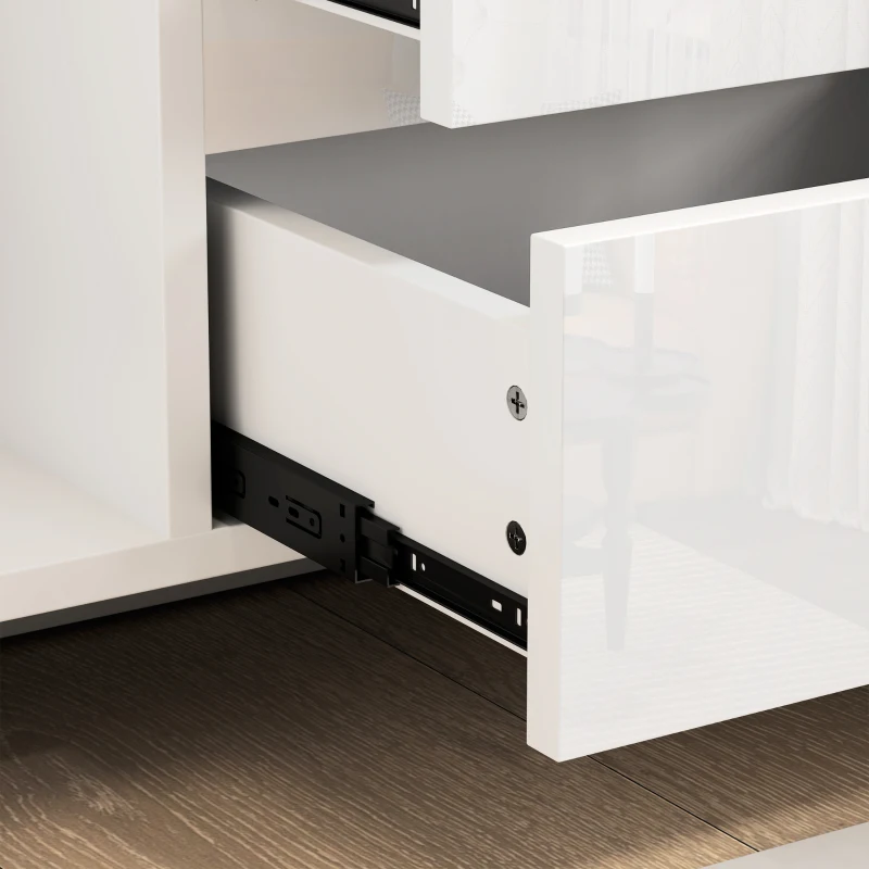 HOMCOM Sideboard Wohnzimmer, Aufbewahrungsmöbel mit LED-Beleuchtung 4 Schubladen Soft-Close-Türen 120 x 34 x 80 cm, hochglanzweiß