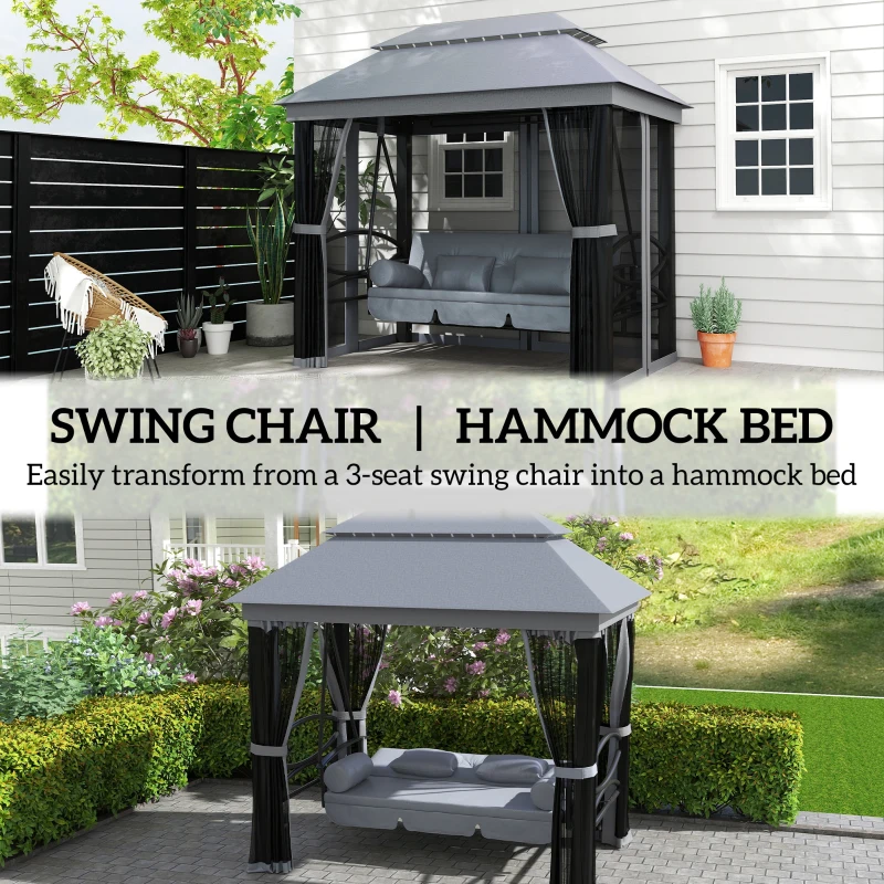 Outsunny 3 Seater Swing Chair Hammock Gazebo Lounger Cushioned Seat Waterproof Grey