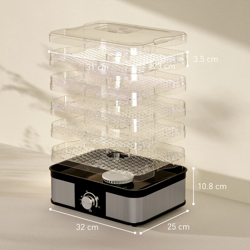 HOMCOM 5 Tier Food Dehydrator, 245W Stainless Steel Food Dryer Machine with Adjustable Temperature for Drying Fruit, Meat, Vegetable, Jerky and Pet Treat, Black