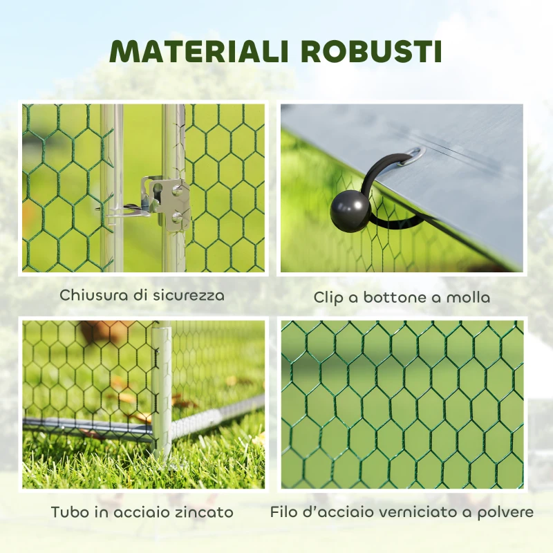 PawHut Pollaio per Galline da Esterno con Tetto Impermeabile e Serratura, in Acciaio Zincato, 2.8x3.4x1.9 m, Argento