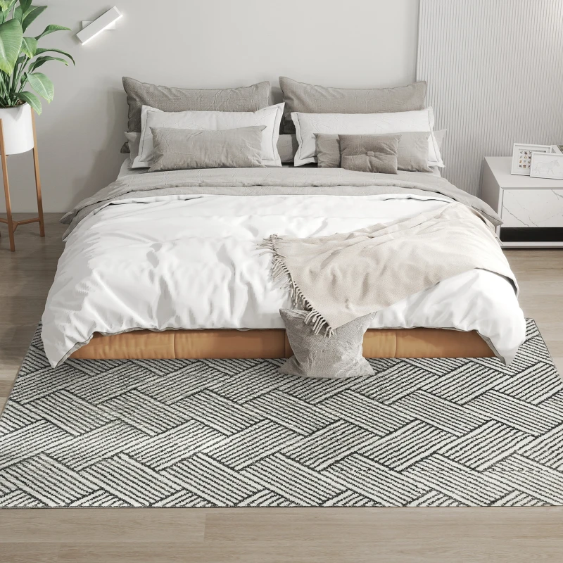 HOMCOM Tapis salon 170 x 120 cm poils courts lavable en machine hypoallergénique pour salon, chambre à coucher, bureau, gris