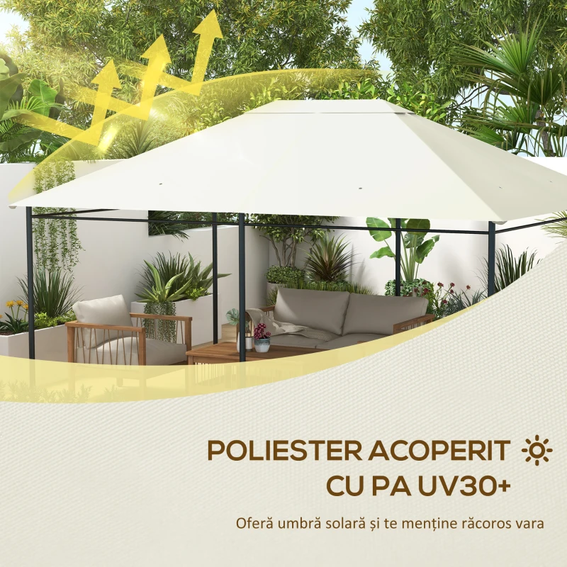 Acoperiș de Schimb pentru Foișor 3x4 m pentru Outsunny 84C-116, Crem