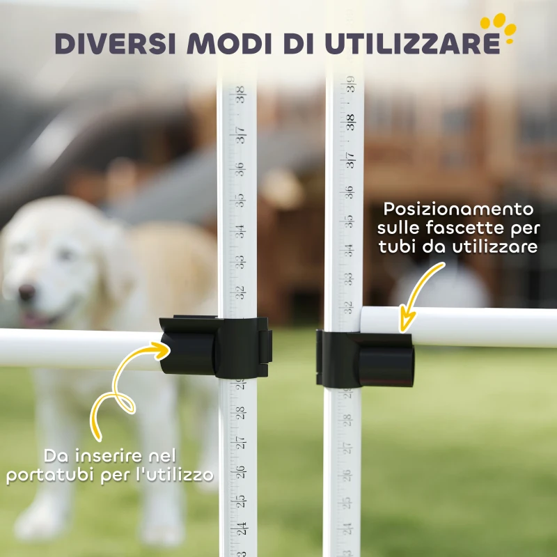 PawHut Set di 4 Ostacoli Agility Dog per Addestramento Cani ad Altezza Regolabile con Borsa da Trasporto Inclusa, 99x65x94cm, Bianco