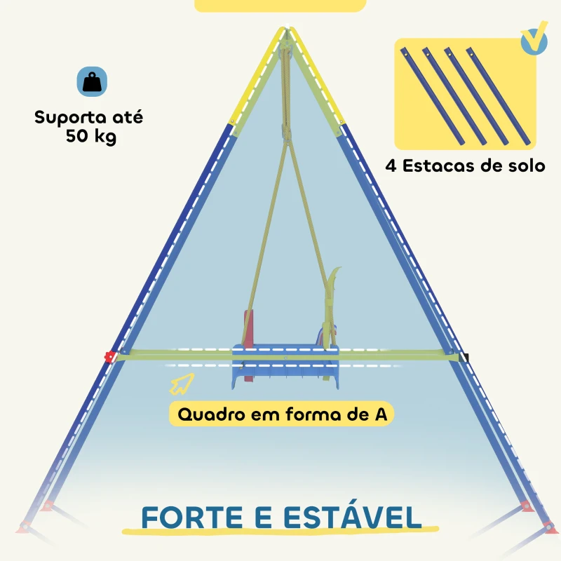 AIYAPLAY Baloiço para Bebés 3 em 1 Baloiço Jardim com Cordas Ajustáveis Cinto de Segurança Estrutura em A Dobrável 128x155x157 cm Azul