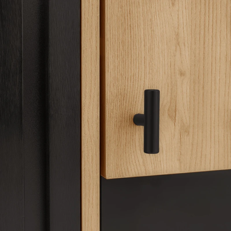 Meuble d'appoint avec vitrine, éclairage LED et verre, 80x40x120 cm, Couleur naturelle+Noir