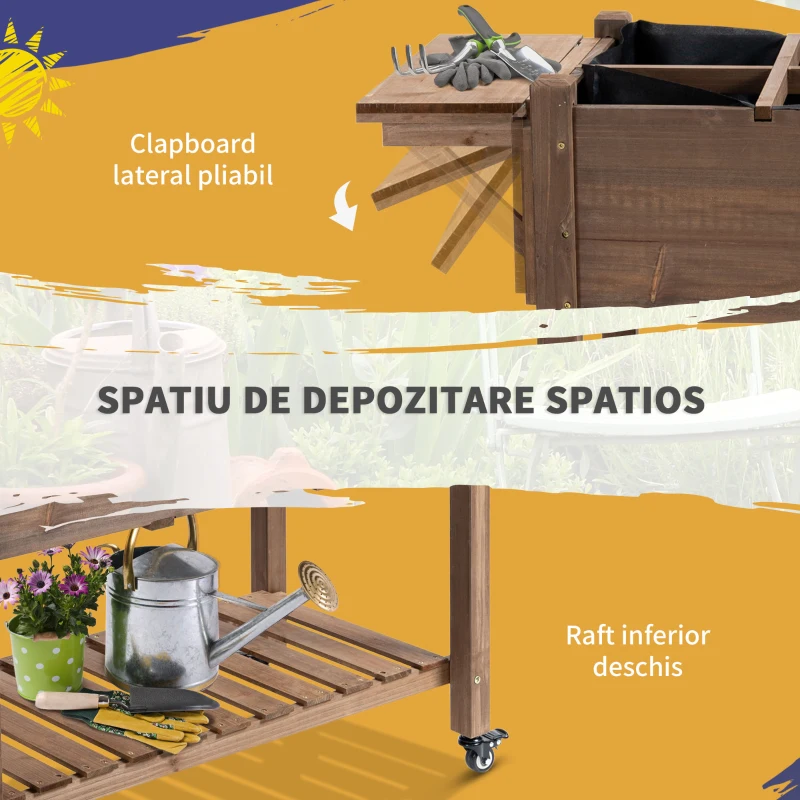 Outsunny Raised Garden Bed Planter Box w/ 8 Grow Grids, Storage Shelf & Lockable Wheels