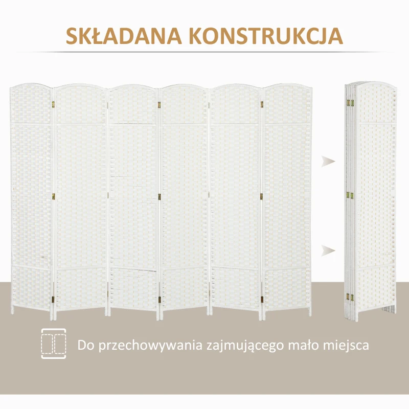 HOMCOM 6-częściowy dzielnik przestrzeni, składana osłona prywatności, ścianka osłonowa do salonu, sypialni, biura domowego, Biała