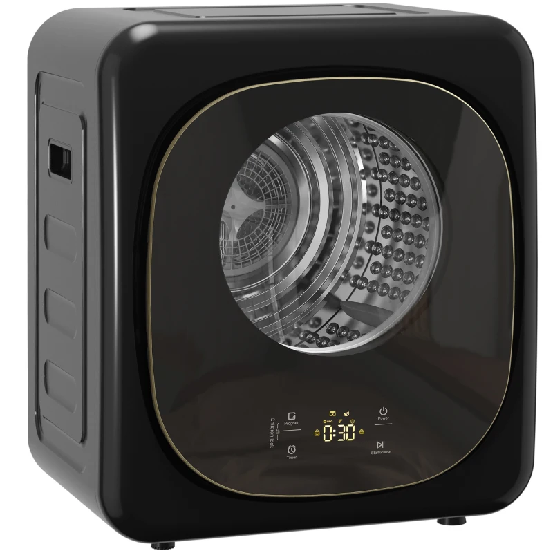 HOMCOM 4kg Vented Tumble Dryer with 5 Drying Mode, 800W Compact Freestanding Front Tumble Dryer Black