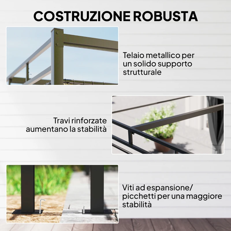Outsunny Pergola Gazebo 3x3 m con Tetto Scorrevole UV30+ e 4 Pareti Laterali, Grigio Scuro