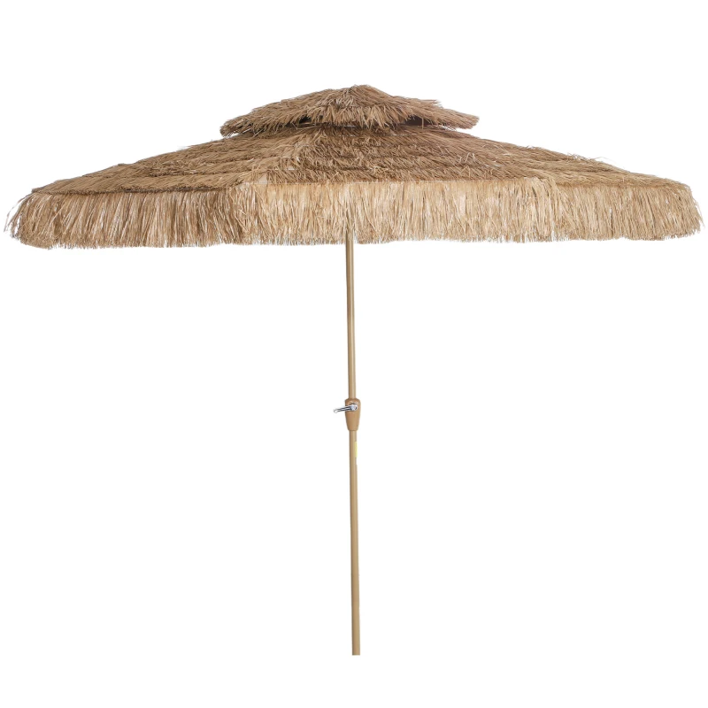 Outsunny Guarda-sol de jardim exterior em palha Ø 294 cm guarda-sol reto mate 8 varetas em metal proteção UV com manivela amarelo