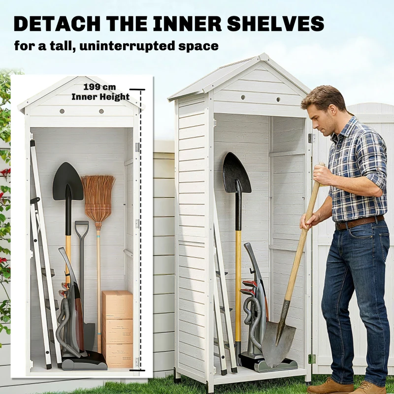 Outsunny Tuinkast Hout Extra Hoge Tuinschuur met Verstelbare Planken Magnetische Deur Gegalvaniseerd Dak Ventilatie