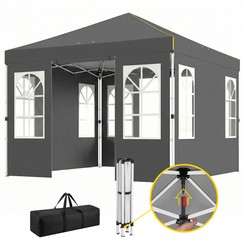 Outsunny Pawilon 3x3m Wodoodporny Stabilny Zimoodporny Pop-up Składany Pawilon, Jednoprzyciskowy Montaż, UV 50+ Ciemnoszary