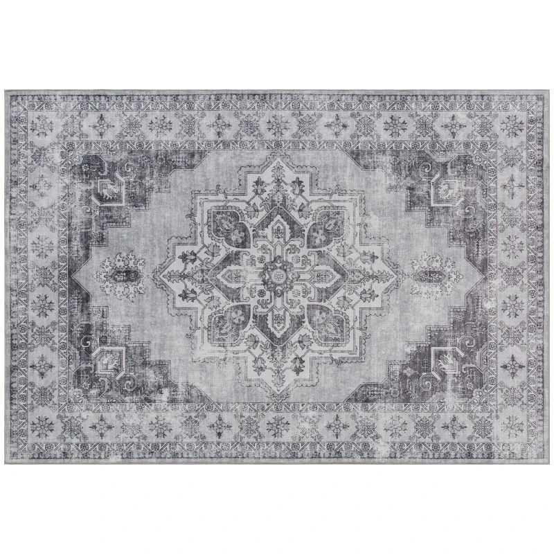 HOMCOM Tapis lavable en machine antidérapant pour salon aspect flanelle, 230 x 160 cm, Gris
