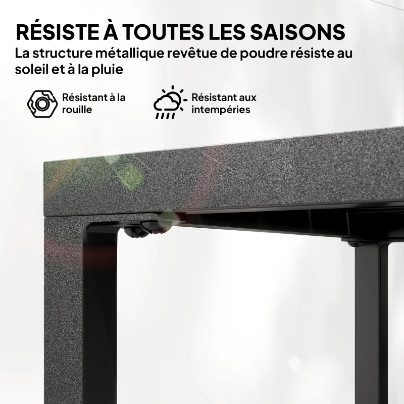 Outsunny Table basse extérieure à 2 niveaux en métal, table de jardin carrée avec étagère de rangement, 45 x 45 x 54 cm, noir