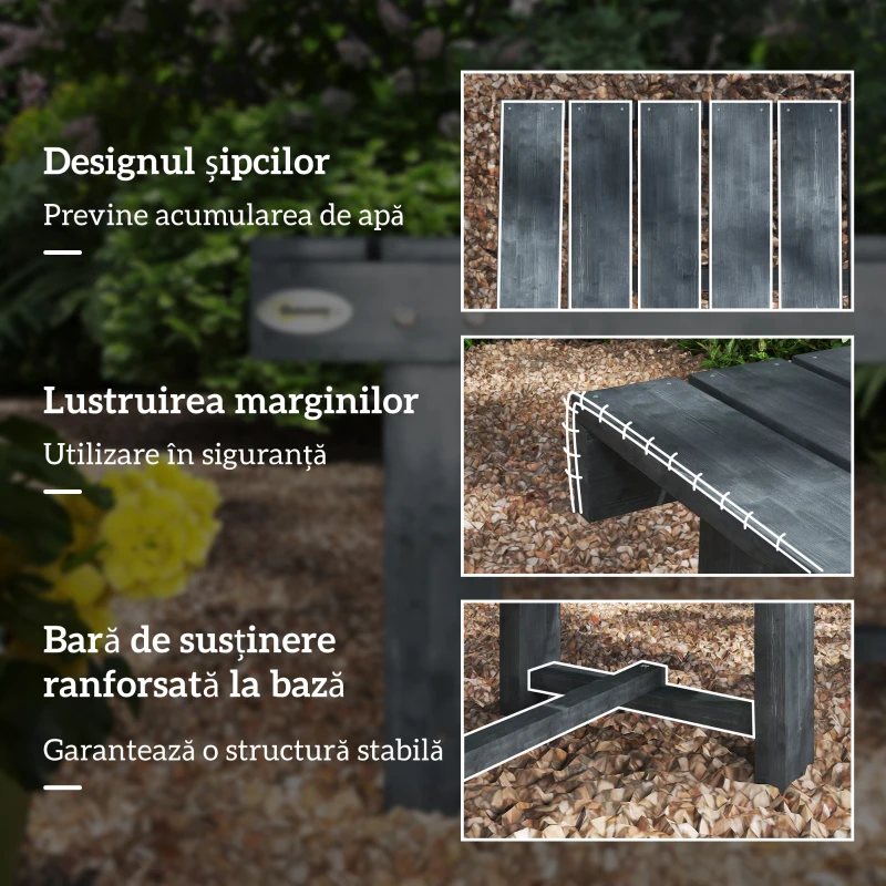 Outsunny Bancă de Exterior Impermeabilă cu 2 Locuri din Lemn de Brad, pentru Grădină și Terasă, Capacitate până la 250 kg, 110x38x35 cm, Gri