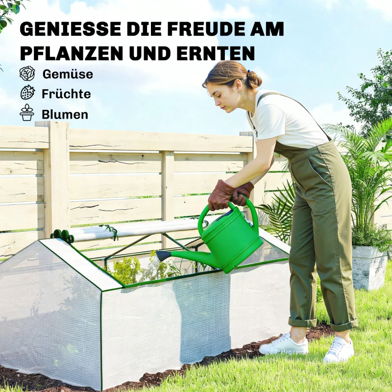 Outsunny Gewächshaus mit Fernster PE-Gitterfolie, winterfest Foliengewächshaus, Treibhaus 180 x 90 x 70cm Weiß