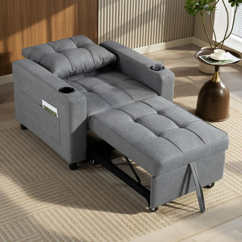 HOMCOM 3-in-1 Single Sofa Bed, Convertible Sleeper Chair Bed - Dark Grey