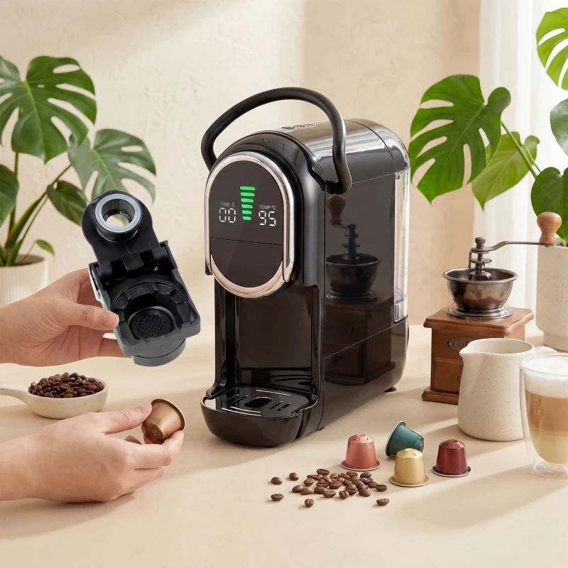 HOMCOM Pod Coffee Machine for Nespresso, Dolce Gusto Capsule & Ground Coffee, Small Semi Automatic Coffee Maker, 19 Bar, 0.6L