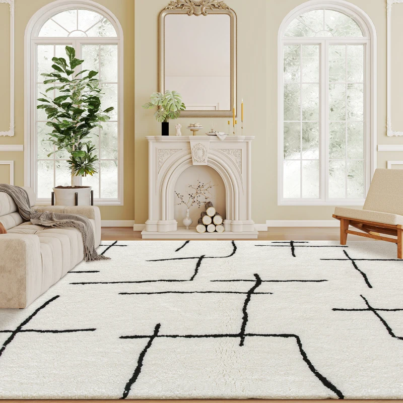 HOMCOM Modern Fluffy Area Rug, Geometric Pattern Washable Rug, Soft High Pile Floor Carpet for Living Room, Bedroom, Dining Room, Home Office, 170 x 120 cm, Cream