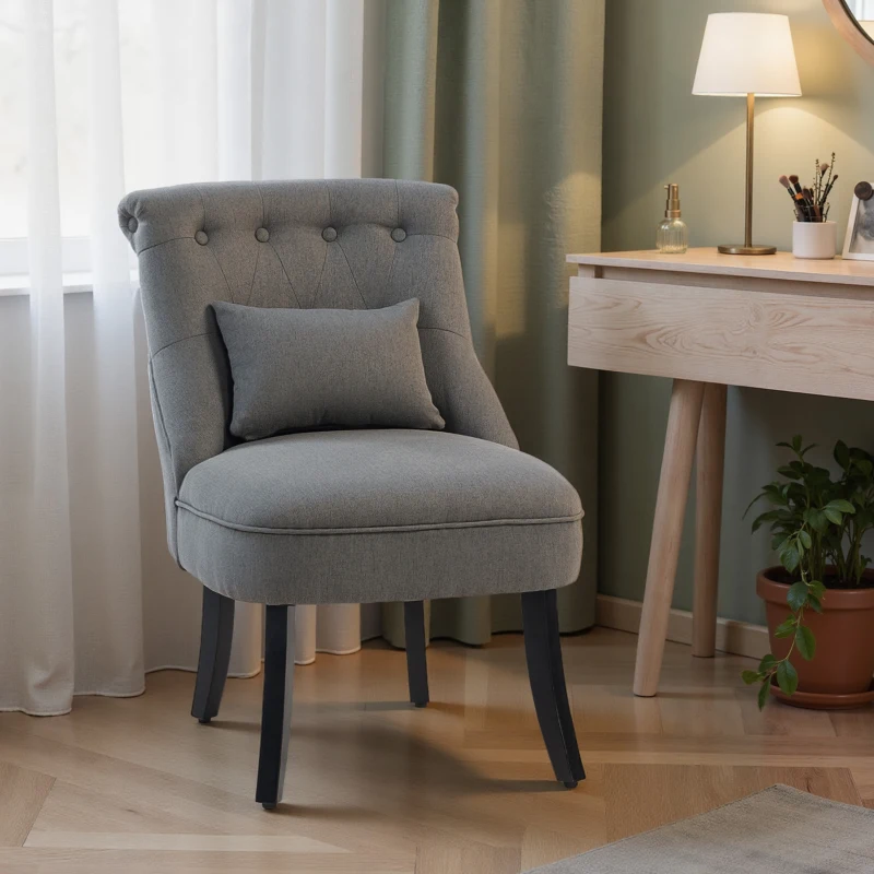 HOMCOM Fabric Single Sofa Dining Chair Tub Chair Upholstered W/ Pillow Solid Wood Leg Home Living Room Furniture Charcoal Grey