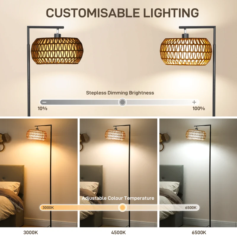 HOMCOM Boho Dimmable Floor Lamp - Black