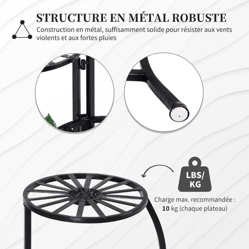 Outsunny Étagère à Fleurs Supports de Pots Porte Plante en métal à 3 Niveaux élégant Pliable intérieur/extérieur pour Maison Balcon Jardin Terrasse dim. 64L x 45l x 56H cm Noir