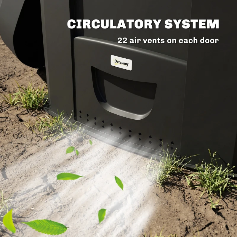 Outsunny Kompostownik Ogrodowy 240L, Trójkątny Pojemnik na Kompost z 3 Drzwiami, Czarny