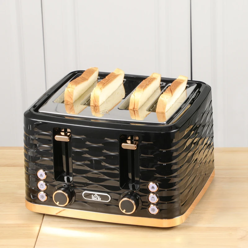 HOMCOM Four-Slice Rippled Toaster - Black