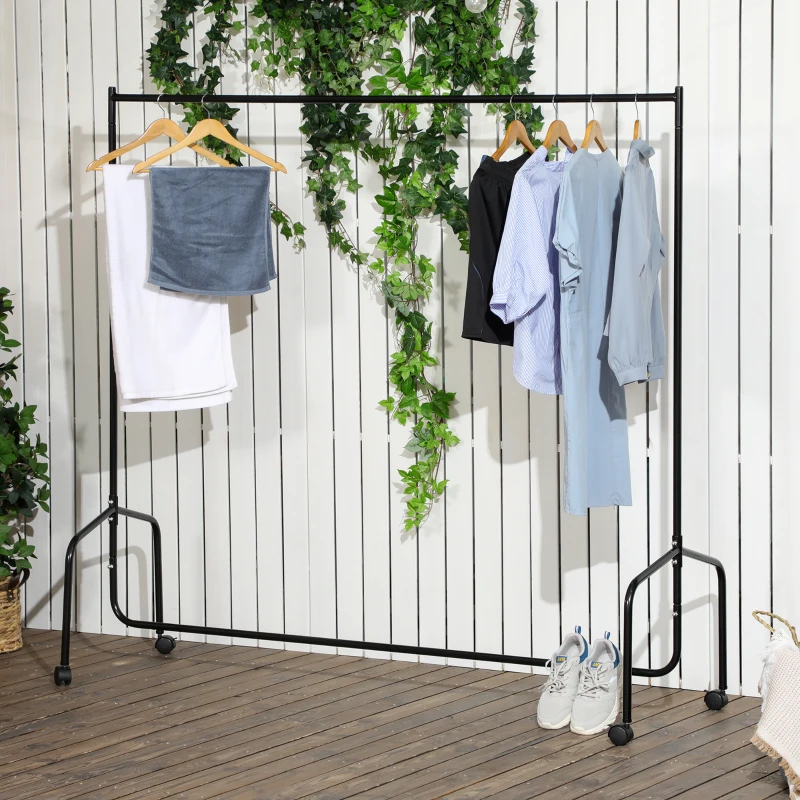 HOMCOM Portant à Vêtements avec Roulettes Tringle a Vêtement solide Charge 140 Kg 180 x 60 x 170 cm Porte-Manteau en acier noir
