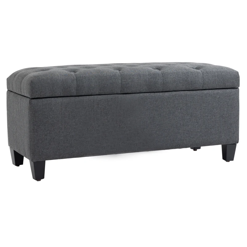 HOMCOM bancă cu spațiu de depozitare banchetă tapițată cu aspect de in, bancă cu picioare din lemn, bancă-ladă pentru living dormitor hol 100 x 40 x 44 cm Gri închis
