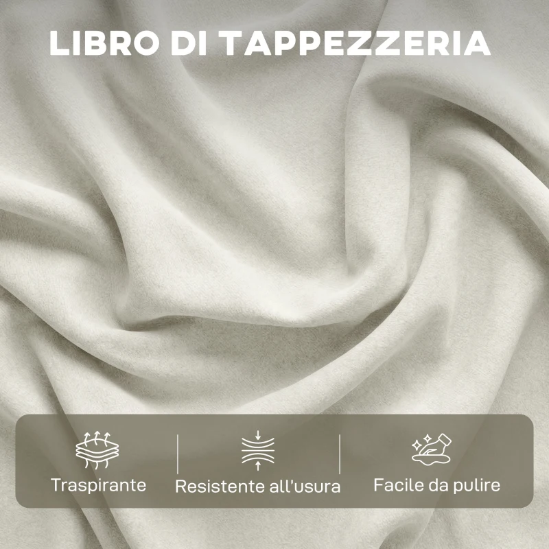 HOMCOM Divano Angolare 3 Posti Modulare in Tessuto Effetto Pelle Traspirante con Contenitore Poggiapiedi, Cuscini, Crema
