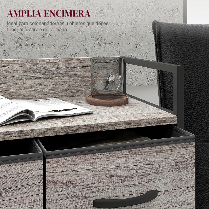 HOMCOM Cómoda con 4 Cajones de Tela Plegables Industrial Estante Abierto Marco de Acero Cajonera para Espacios Pequeños Gris