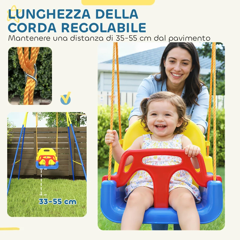 AIYAPLAY Altalena da Giardino per Bambini Regolabile con Schienale e Barriera, in Acciaio e PP, 128x155x157 cm, Blu