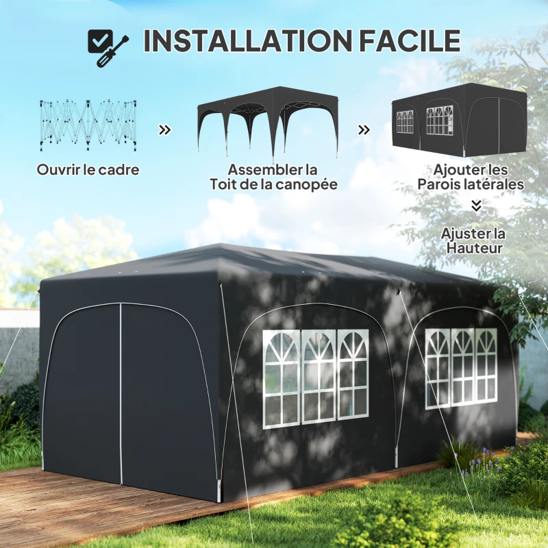 Outsunny Tonnelle pliante 3 x 6m Pop Up, UPF50+ Hauteur ajustable, avec sac de transport et sacs de sable, gris foncé