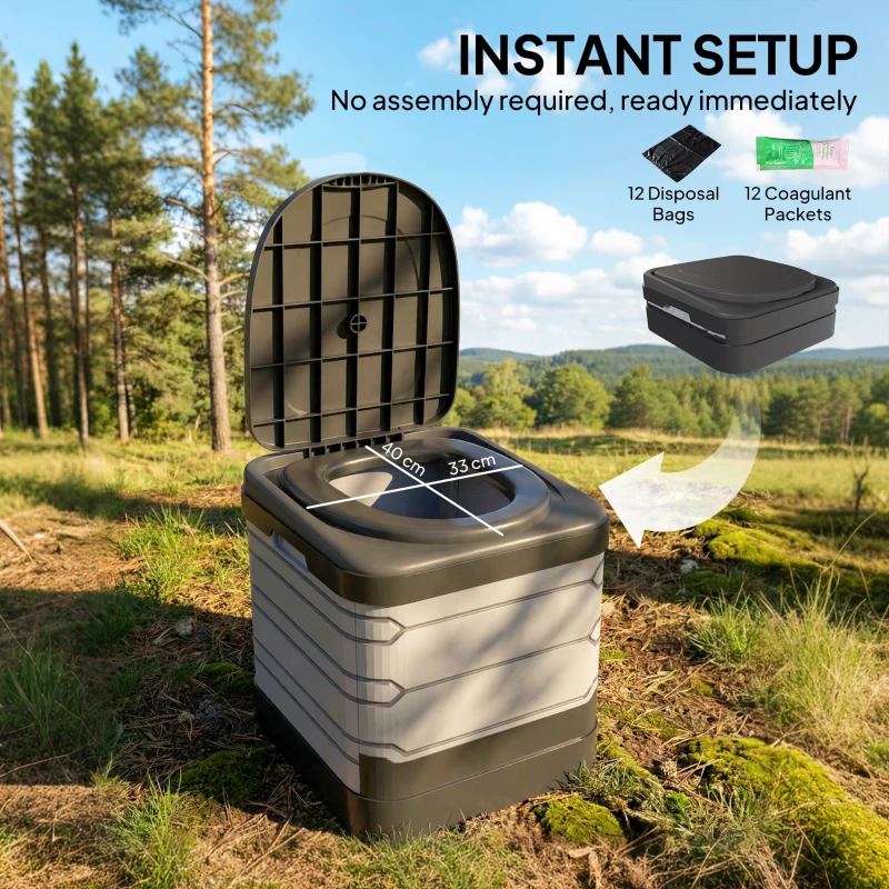 Outsunny Przenośna toaleta kempingowa składana do 150 kg z 12 saszetkami koagulantu i 12 workami na odpady, 42 x 46 x 43,5 cm, szara