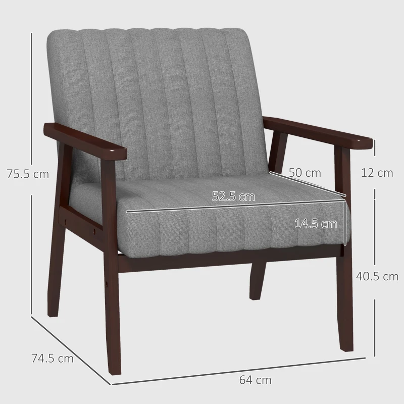 HOMCOM Mid Century Accent Chair, with Wooden Legs - Grey