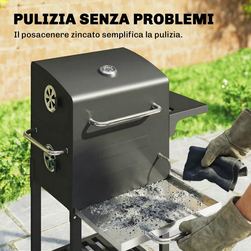 Outsunny Barbecue a carbone con termometro, Nero